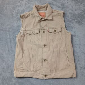 Levis Jean Vest Boys Unisex Kids XL 13-15 Tan‎ Beige Denim Trucker Biker Retro